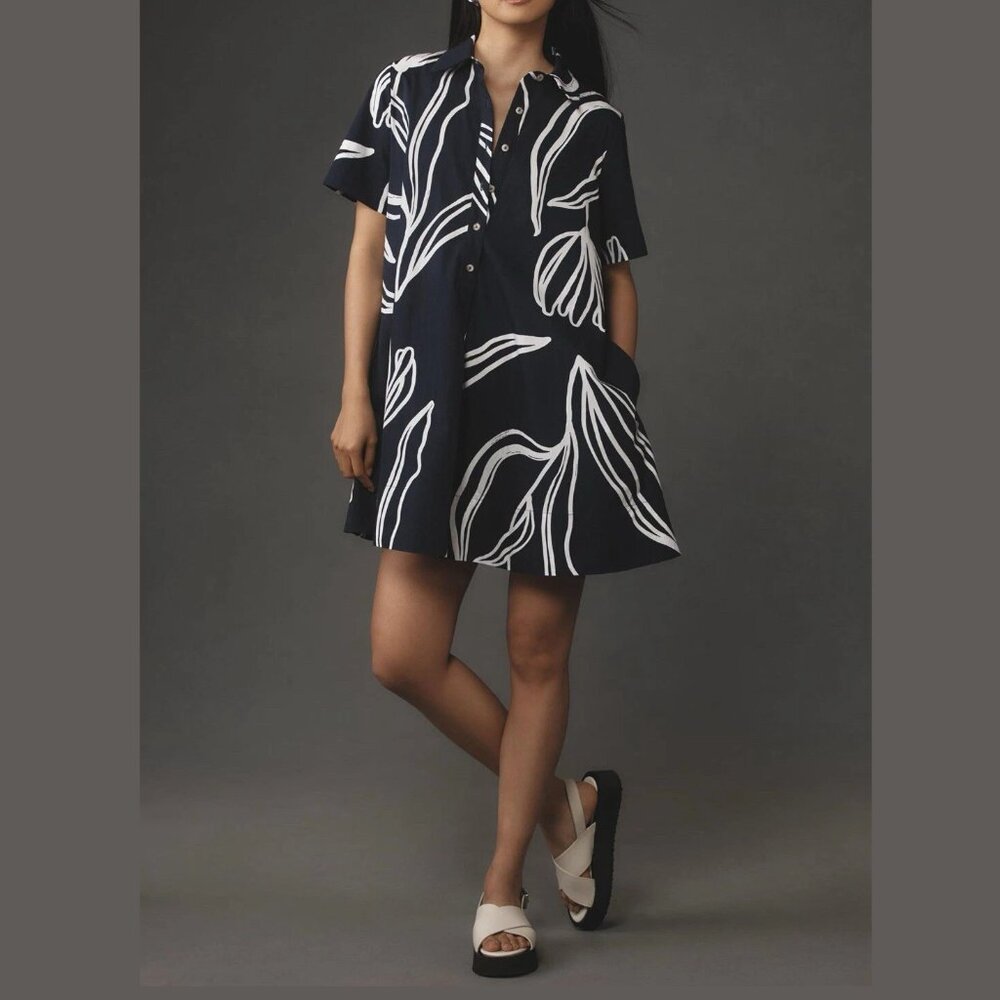 Anthropologie The Pollie Short-Sleeve Swing Tunic Mini Dress Large Petite LP